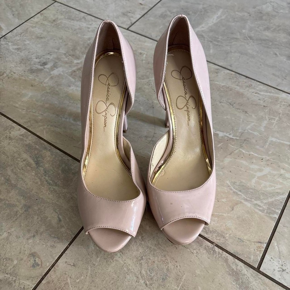 Jessica Simpson Nude Pink Patent Peep Toe Platform D'Orsay Pumps Heels 8M
